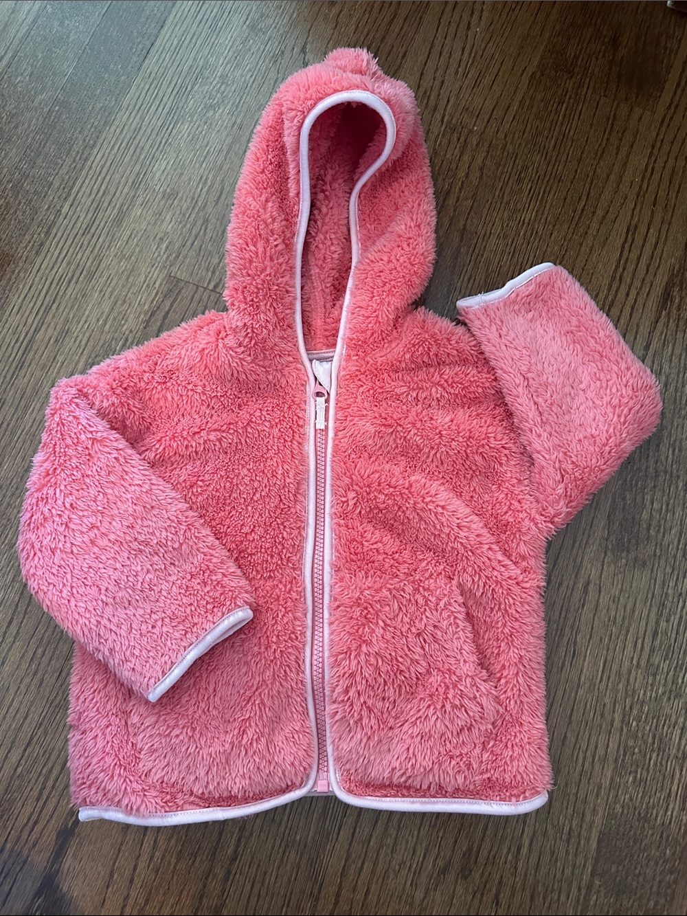 EUC Toddler Plush Hooded Fleece Jacket - Pink/ Salmon with pockets